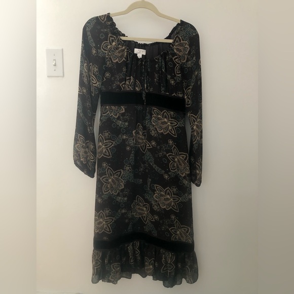 Vintage Ann Taylor Loft dress, flower pattern with velvet trimming, size 0. - Picture 1 of 6